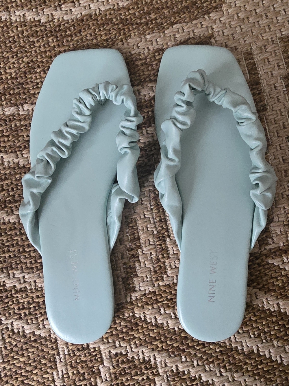Nine West Ruched-Strap Square-Toe Slide Sandals in Light Blue size 9
